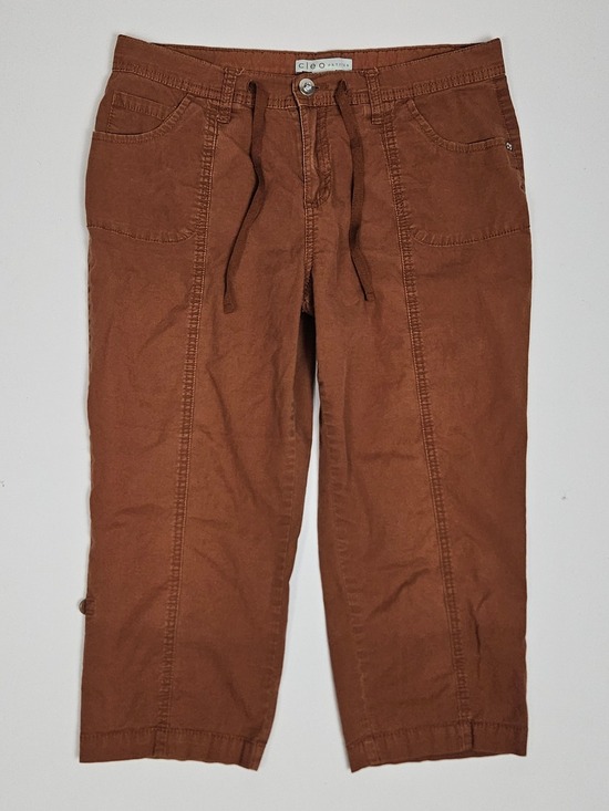 cleo Pants - 5/$25 Cleo Petites Cropped Cargo Pants Size 8 Brown Rust Roll Tab Stretch Capris